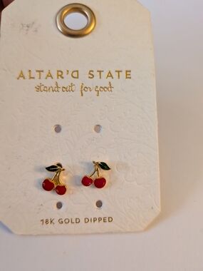 Altar'd State 18K Gold-Dipped Cherry Stud Earrings - Red & Green